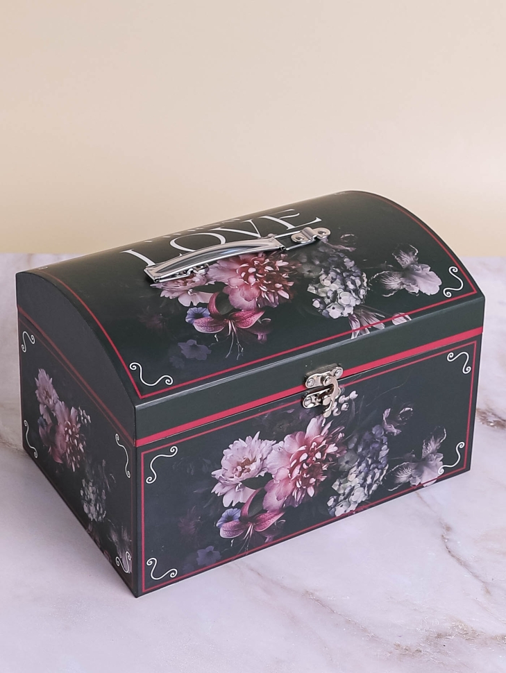 Коробка сундучок 22x14x12,5см пионы черный Коробка сундучок 22x14x12,5см пионы черный