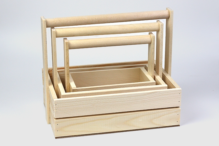 Ящик деревянный набор из 3шт с ручкой 30х21х26см, 25х16х23см, 20х11х20см, натуральный