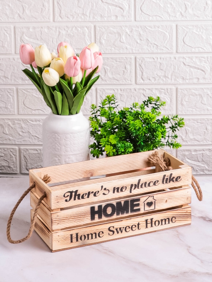 Ящик деревянный интерьерный 30х12х12см "Home" веревочные ручки экзотик