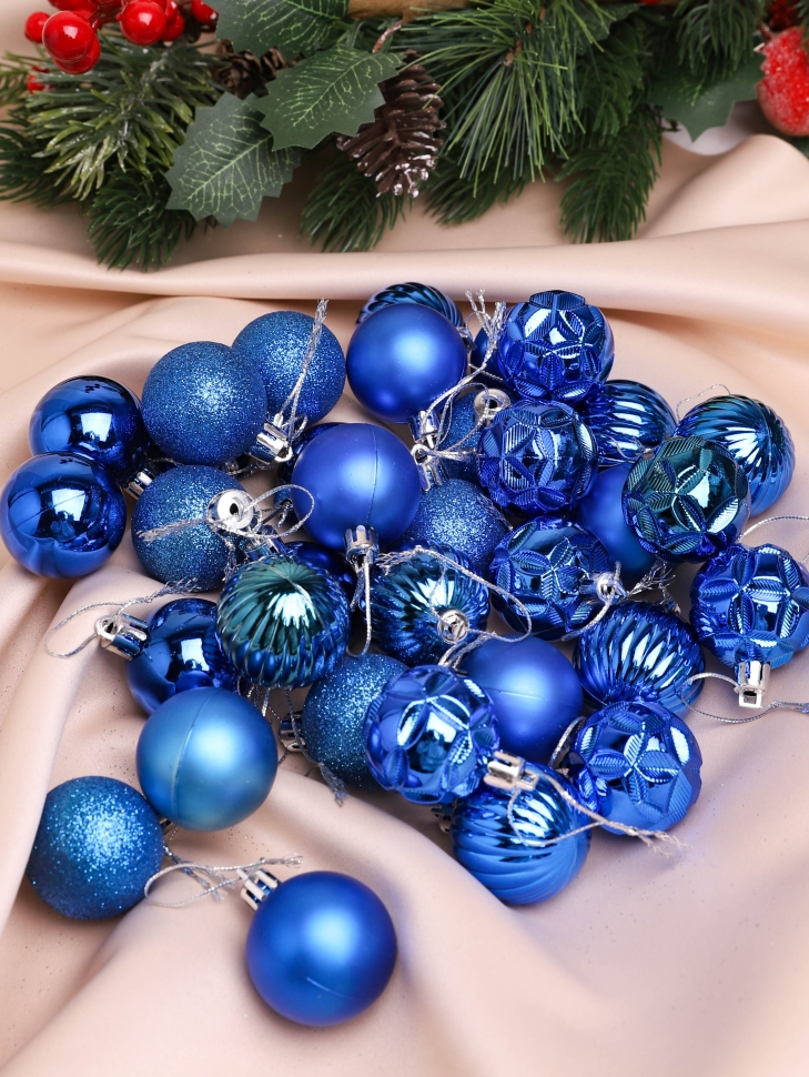 Игрушка елочная Шар  d4см набор 34шт пластик синий темный