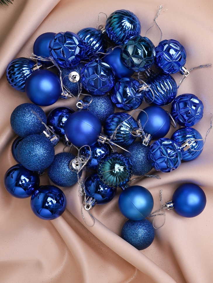 Игрушка елочная Шар  d4см набор 34шт пластик синий темный