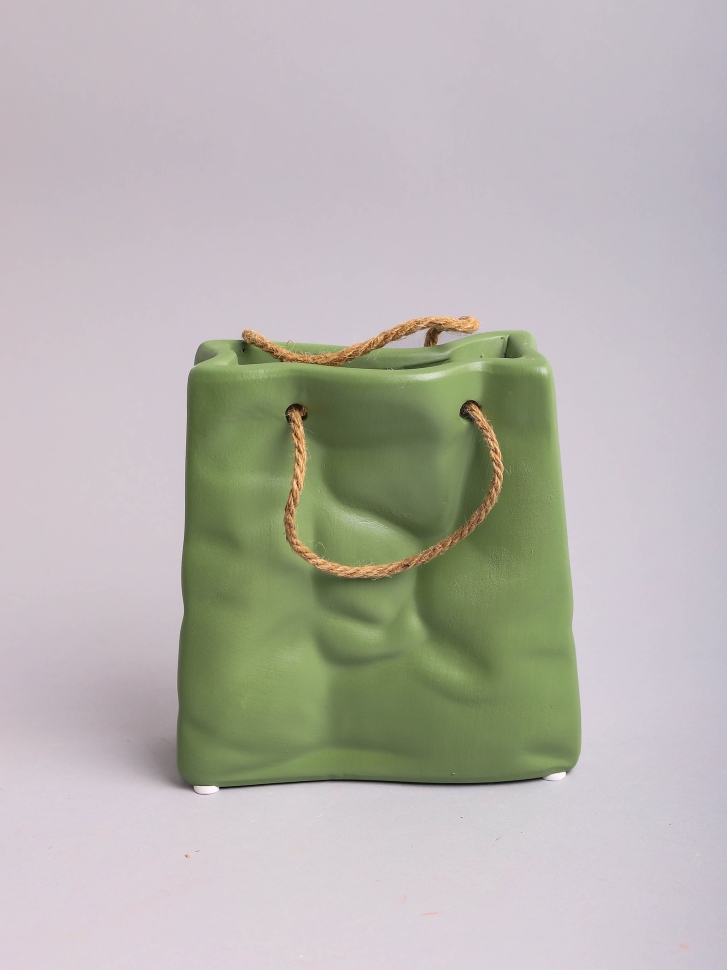 Кашпо керамика сумка 17х15,5х6см ZY2241 зеленый Кашпо керамика сумка 17х15,5х6см ZY2241 зеленый