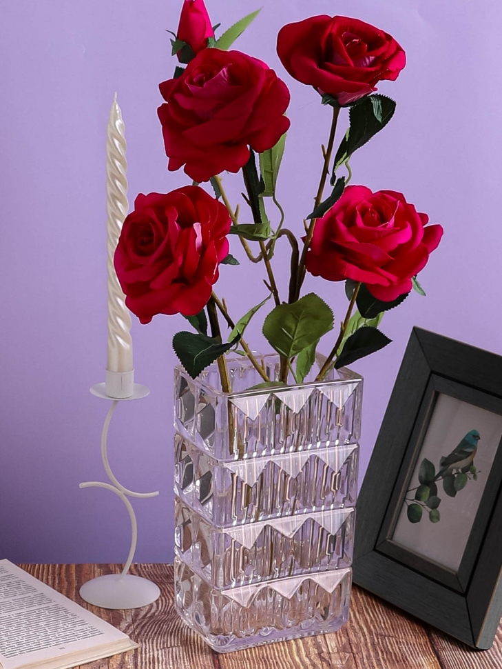 Ваза стекло Прямоугольная H23х9,5х14см К рельефная Ваза стекло Прямоугольная H23х9,5х14см К рельефная