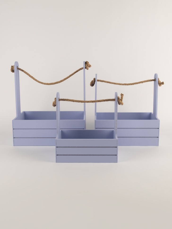 Ящик реечный с веревочной ручкой набор из 3шт h29х18х33см лаванда