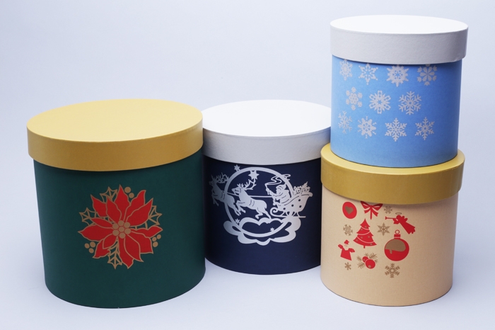 Коробка НГ цилиндр набор из 4шт. d20хh20см - d15хh15см микс