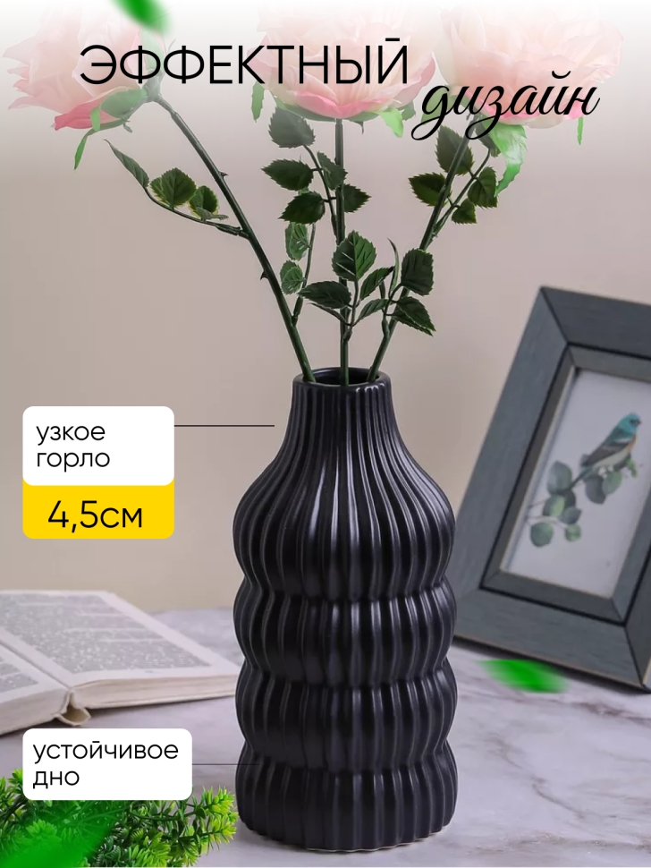 Ваза керамика 25,5х5х12см CN230425-24-6 черный Ваза керамика 25,5х5х12см CN230425-24-6 черный