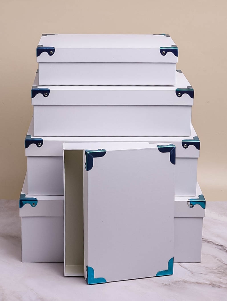 Коробка прямоугольник набор из  5шт 36,5х26,5х13,5см с уголками белый