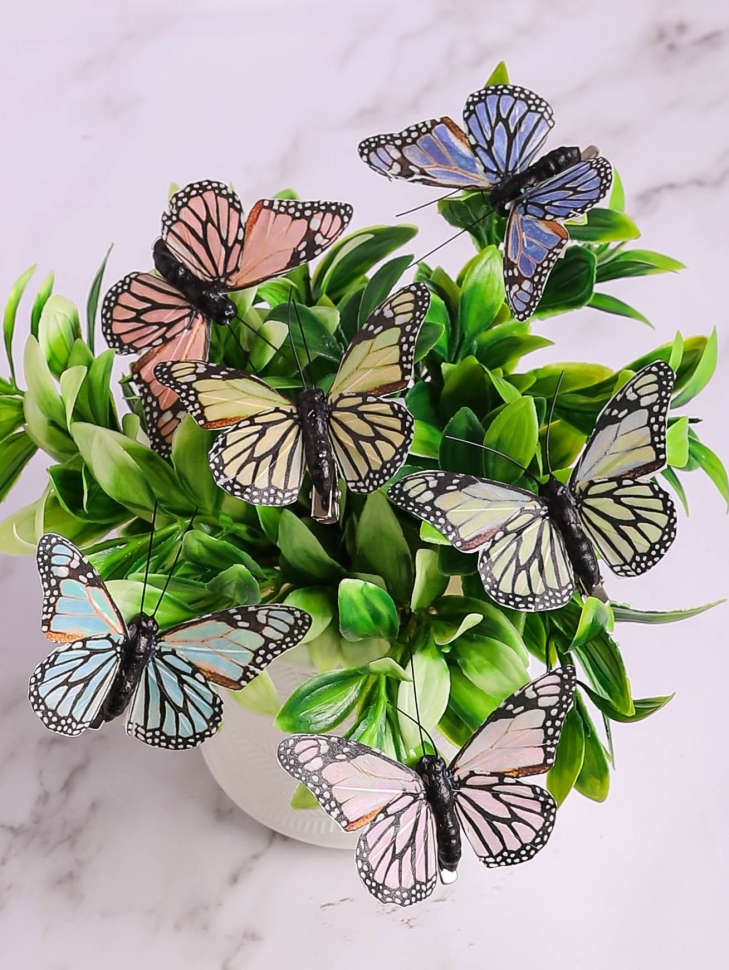 Бабочки  8см на прищепке, 12шт. цветные HHT213