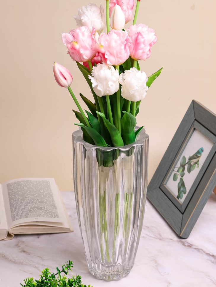 Ваза стекло Коническая H27 D13см К рельефная 2