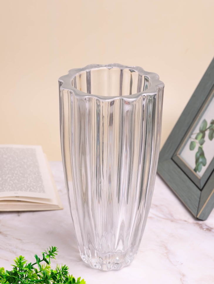 Ваза стекло Коническая H27 D13см К рельефная 2