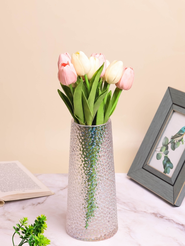 Ваза стекло h24 d11см К рельефная 213 прозрачная