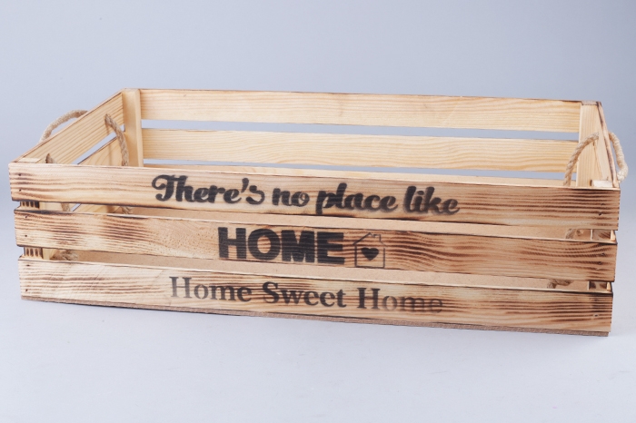 Ящик деревянный интерьерный 50х30х12см "Home" веревочны ручки, экзотик Ящик деревянный интерьерный 50х30х12см "Home" веревочны ручки, экзотик