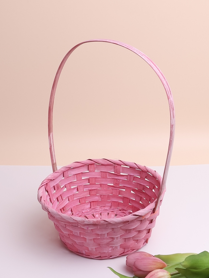 Корзина плетеная бамбук 5шт D26x11/35см розовый