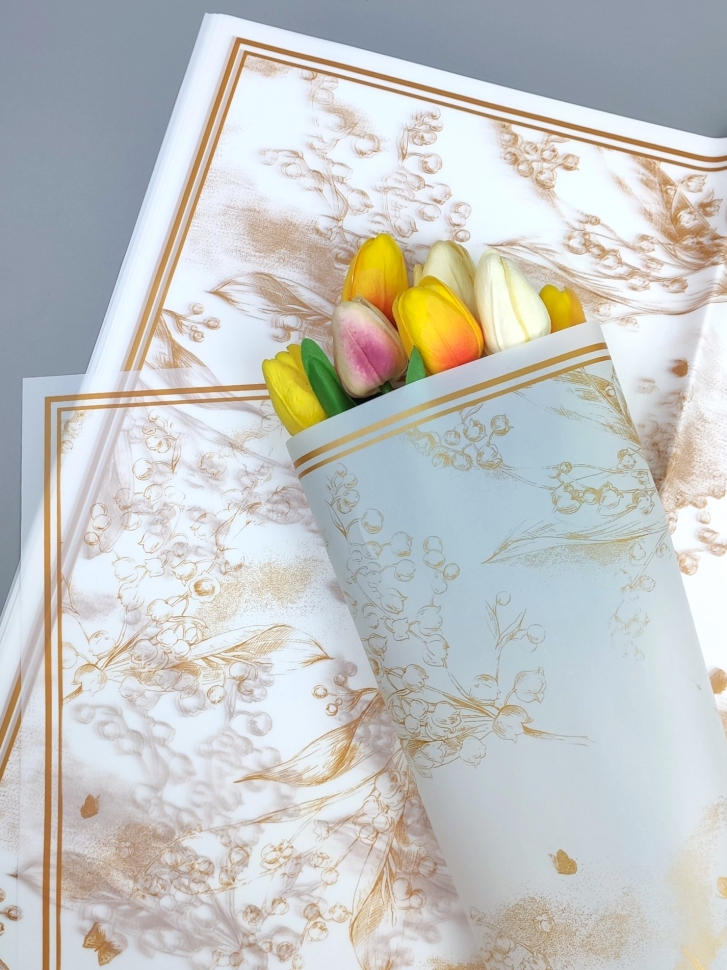 Пленка матовая 58смх58см 20 листов 50мкм Грация белый золото Пленка матовая 58смх58см 20 листов 50мкм Грация белый золото