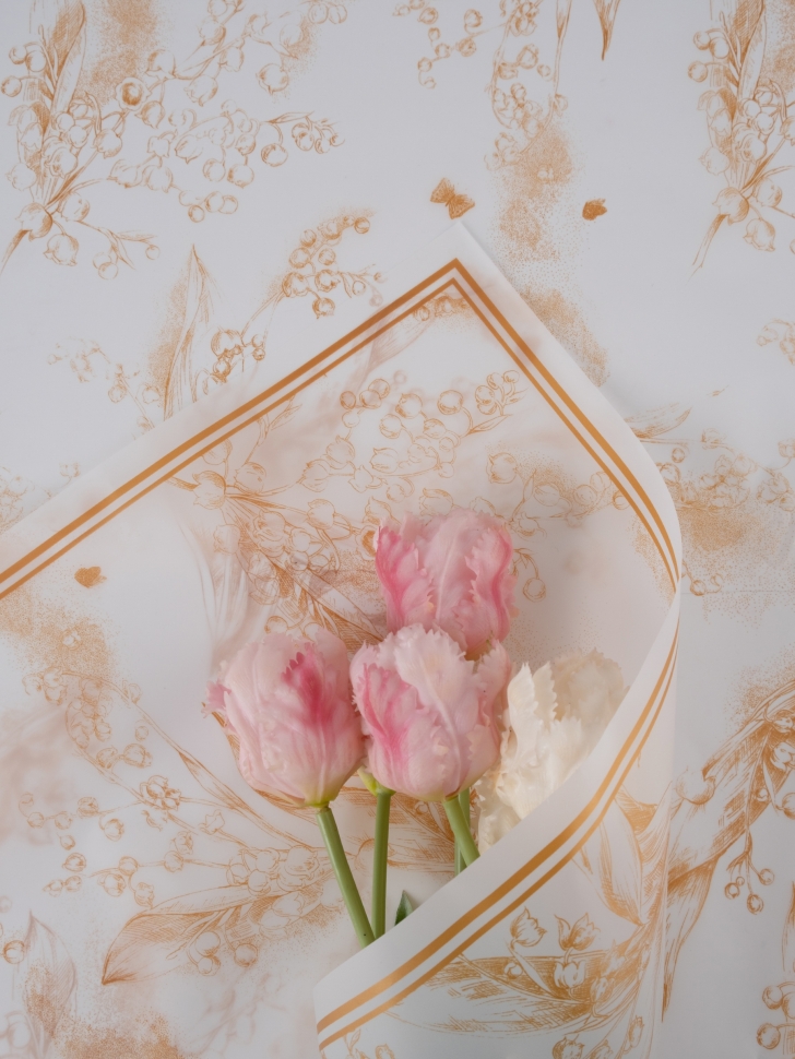 Пленка матовая 58смх58см 20 листов 50мкм Грация белый золото