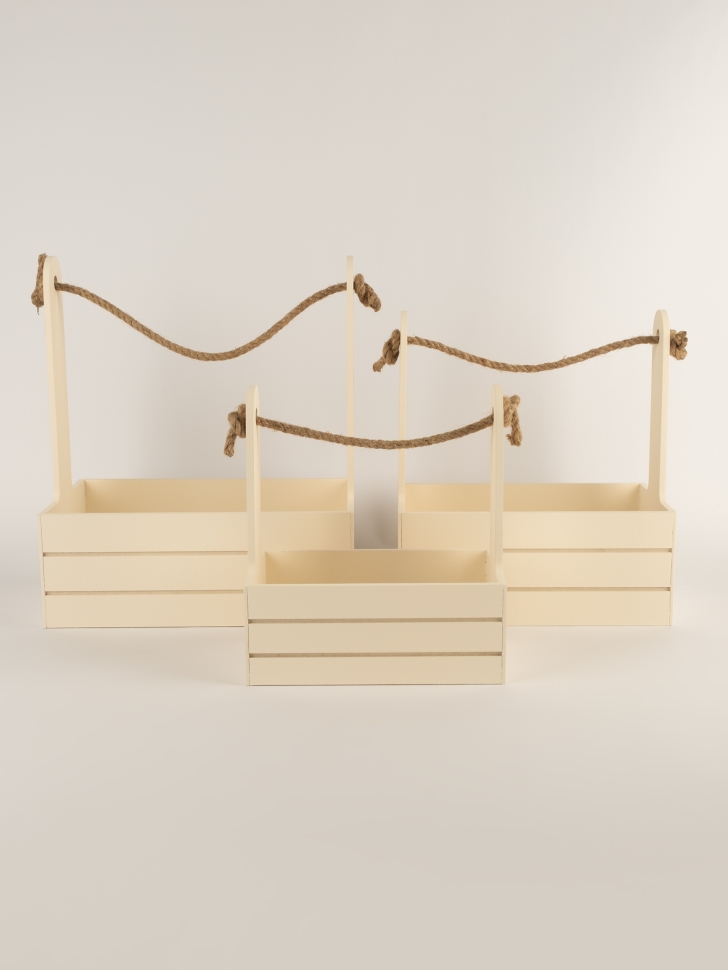 Ящик реечный с веревочной ручкой набор из 3шт h29х18х33см бежевый