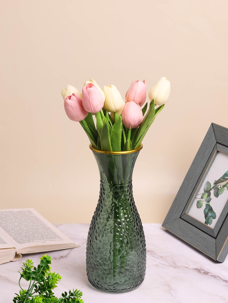 Ваза стекло h26 d 9,6/9см К 289 серый светлый