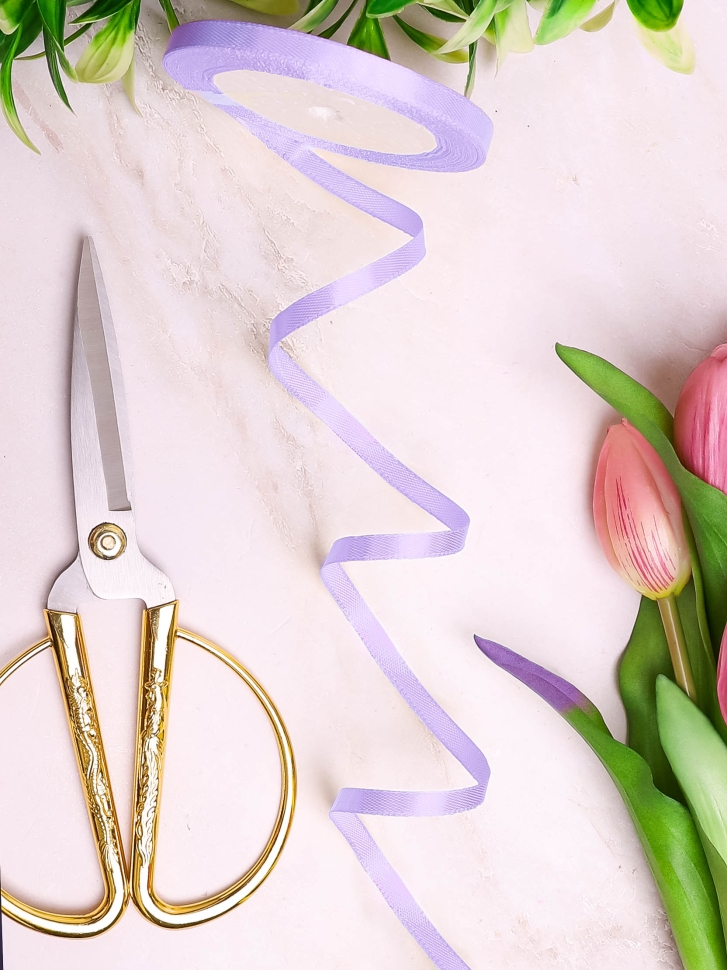 Лента атласная  6мм х 25ярд сиреневый светлый