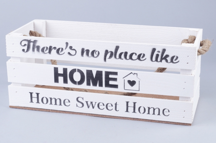 Ящик деревянный интерьерный 30х12х12см "Home" веревочные ручки белый Ящик деревянный интерьерный 30х12х12см "Home" веревочные ручки белый