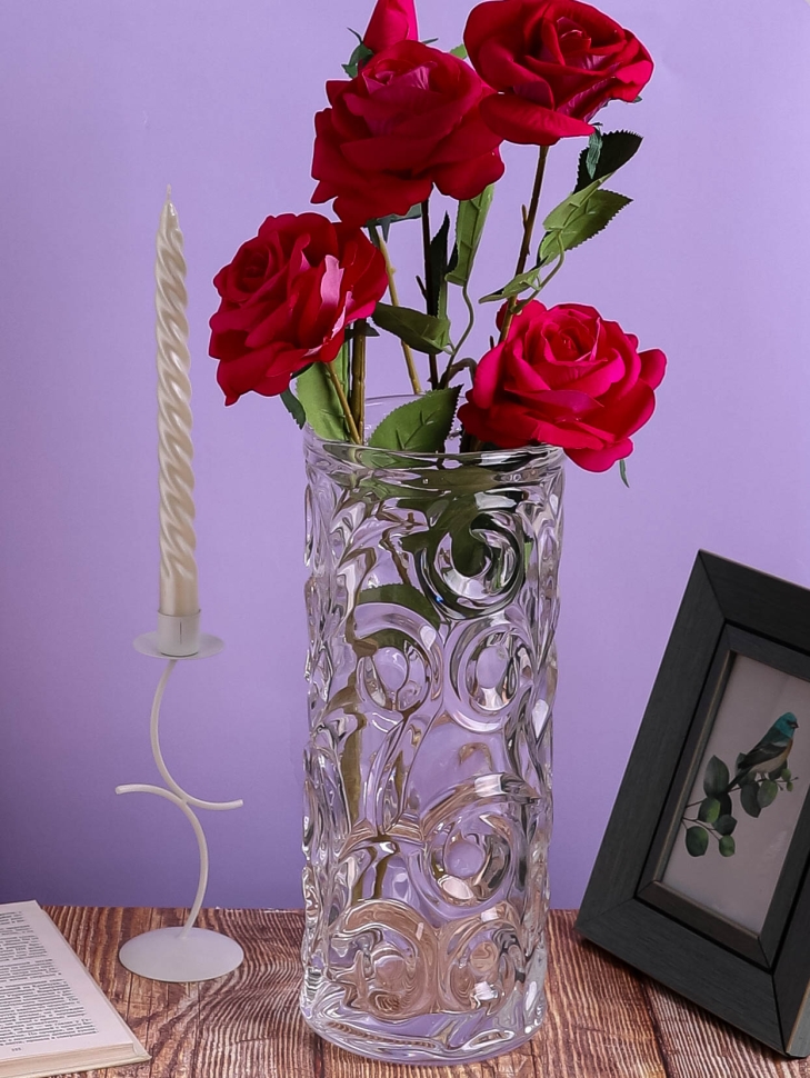 Ваза стекло Трубка H29 D13см К 4 рельефная