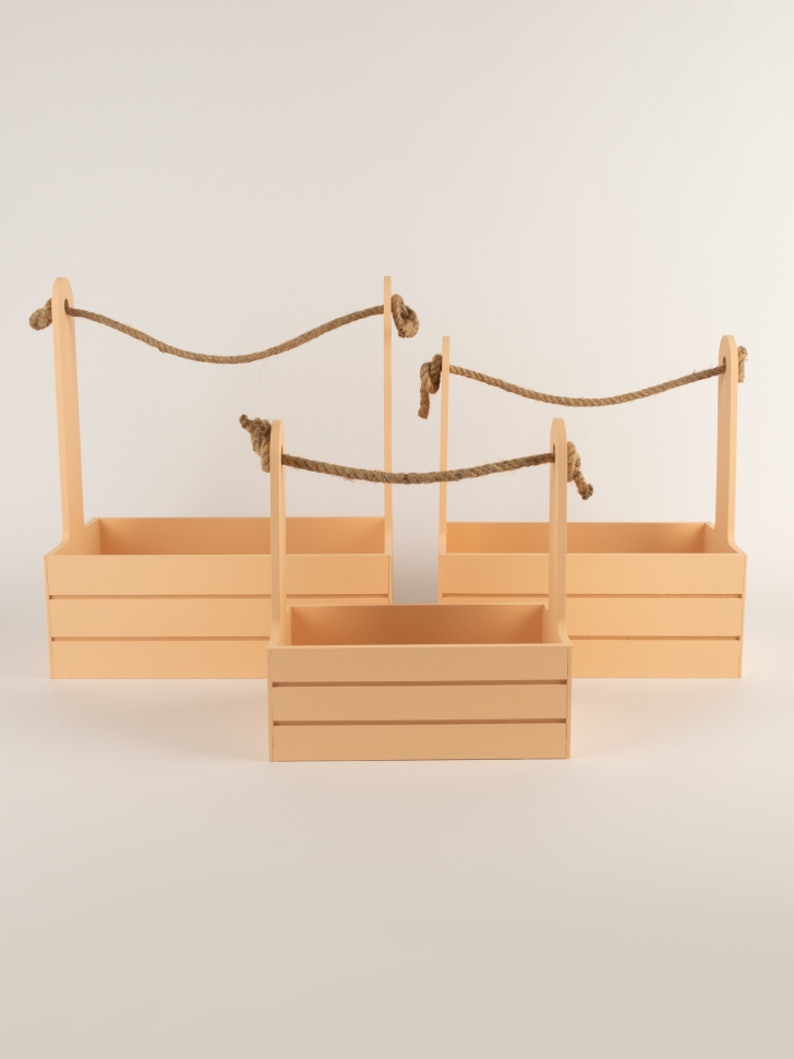 Ящик реечный с веревочной ручкой набор из 3шт h29х18х33см персик