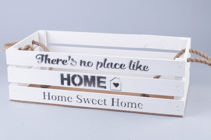 Ящик деревянный интерьерный 40х20х12см "Home" веревочные ручки белый