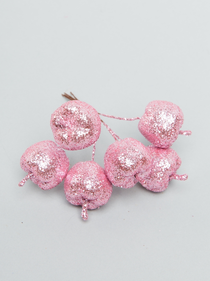 Яблоко на проволоке 6шт. 3х12см К с глитерром розовый Яблоко на проволоке 6шт. 3х12см К с глитерром розовый