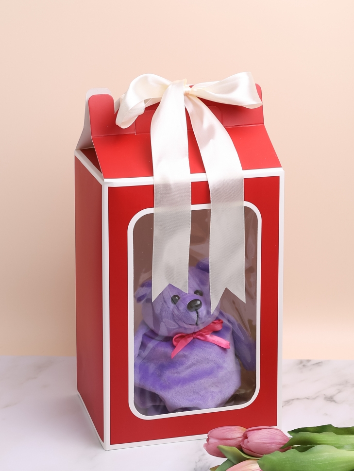 Коробка для цветов Прямоугольник 30х20х16см с прозрачным окном винный Коробка для цветов Прямоугольник 30х20х16см с прозрачным окном винный