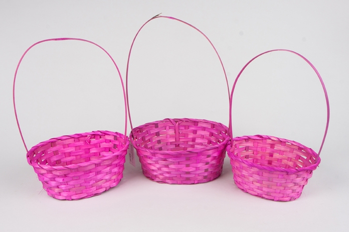 Корзина плетеная бамбук 3шт 27х21x10/38см, розовый