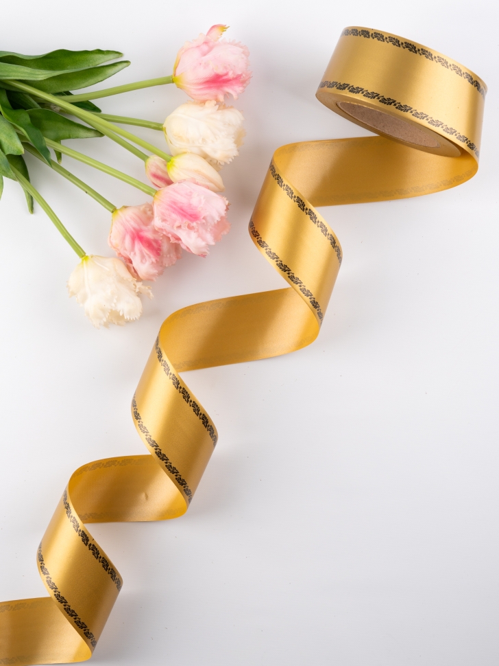 Лента простая траур 5/50 РД с дубками бронза