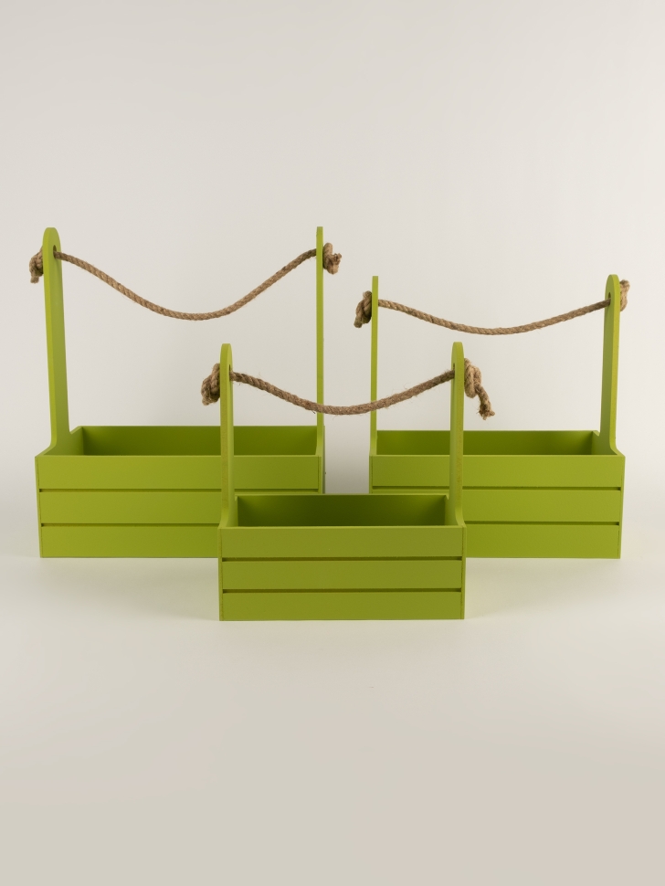 Ящик реечный с веревочной ручкой набор из 3шт h29х18х33см фисташка