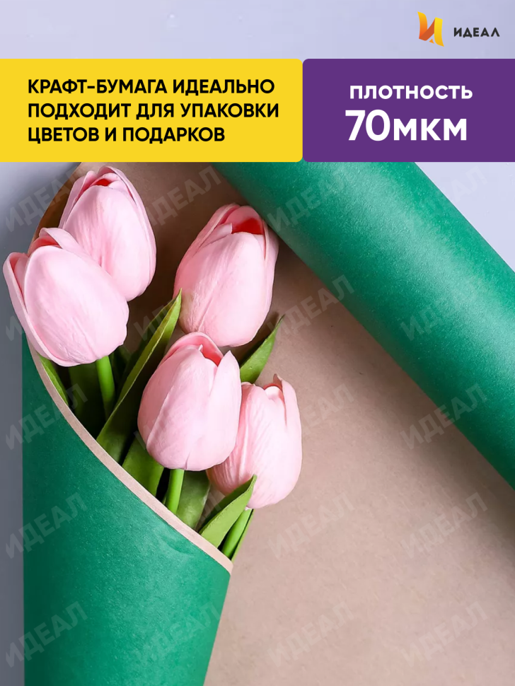 Бумага крафт 70г/м2, 70см x 10м, Тонировка, зеленый