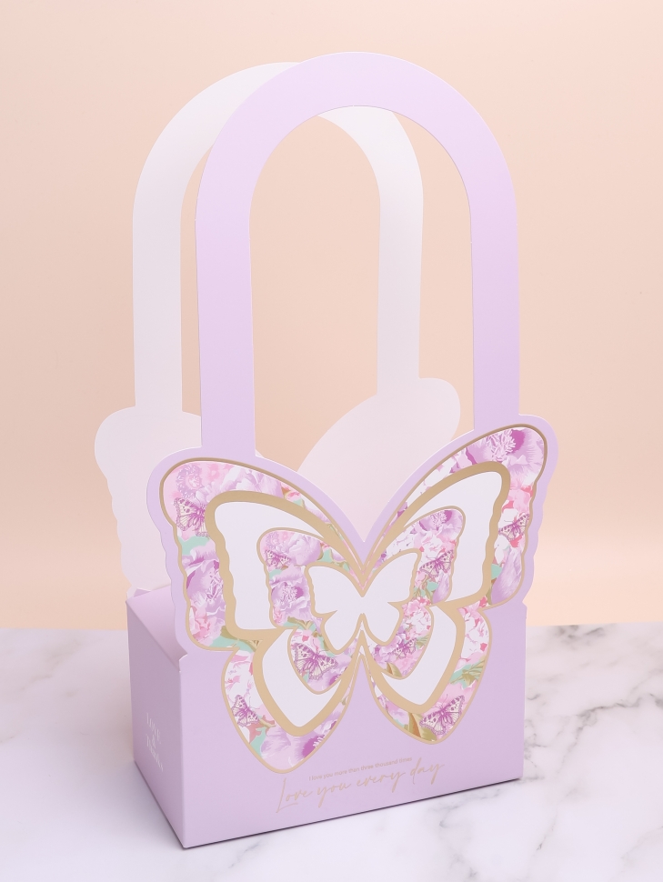 Плайм пакет для цветов прямоугольник H36,5х18х9см бабочка сиреневый Плайм пакет для цветов прямоугольник H36,5х18х9см бабочка сиреневый