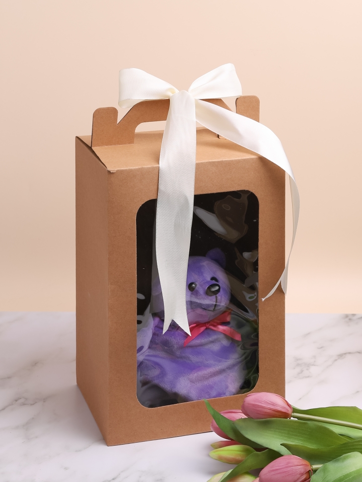 Коробка для цветов Прямоугольник 30х20х16см с прозрачным окном крафт Коробка для цветов Прямоугольник 30х20х16см с прозрачным окном крафт