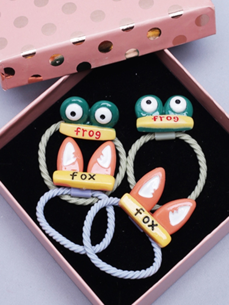 Резинки для волос, набор 4шт Frog/Fox зеленый/оранжевый 2х2,3