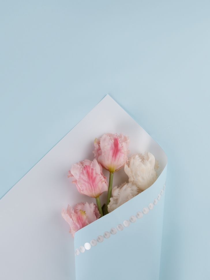 Пленка матовая 58смх58см 20 листов 65мкм Жемчужный кант голубой