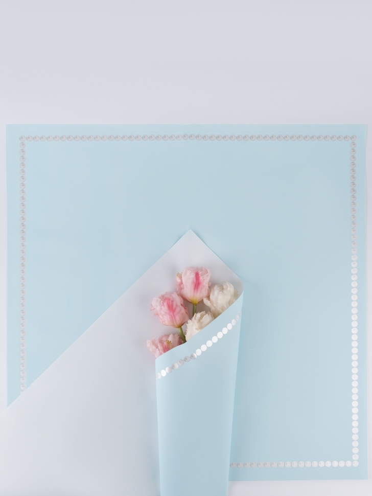 Пленка матовая 58смх58см 20 листов 65мкм Жемчужный кант голубой