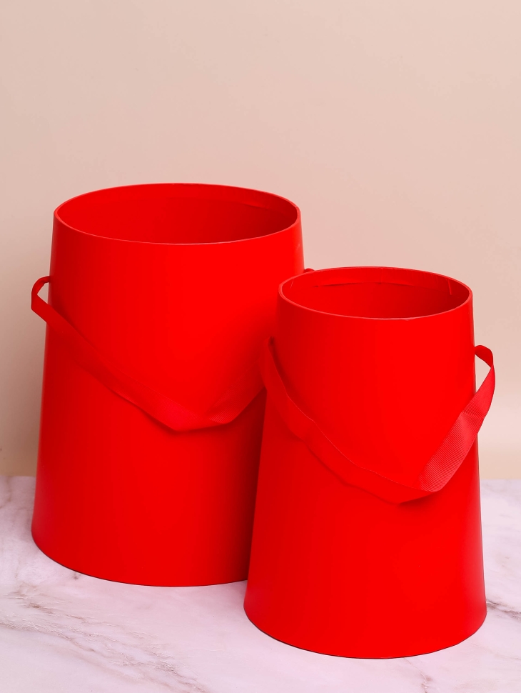 Коробка цилиндр набор из  2шт d13хh23.5 - d18.5хh25.5см б/крышки красный