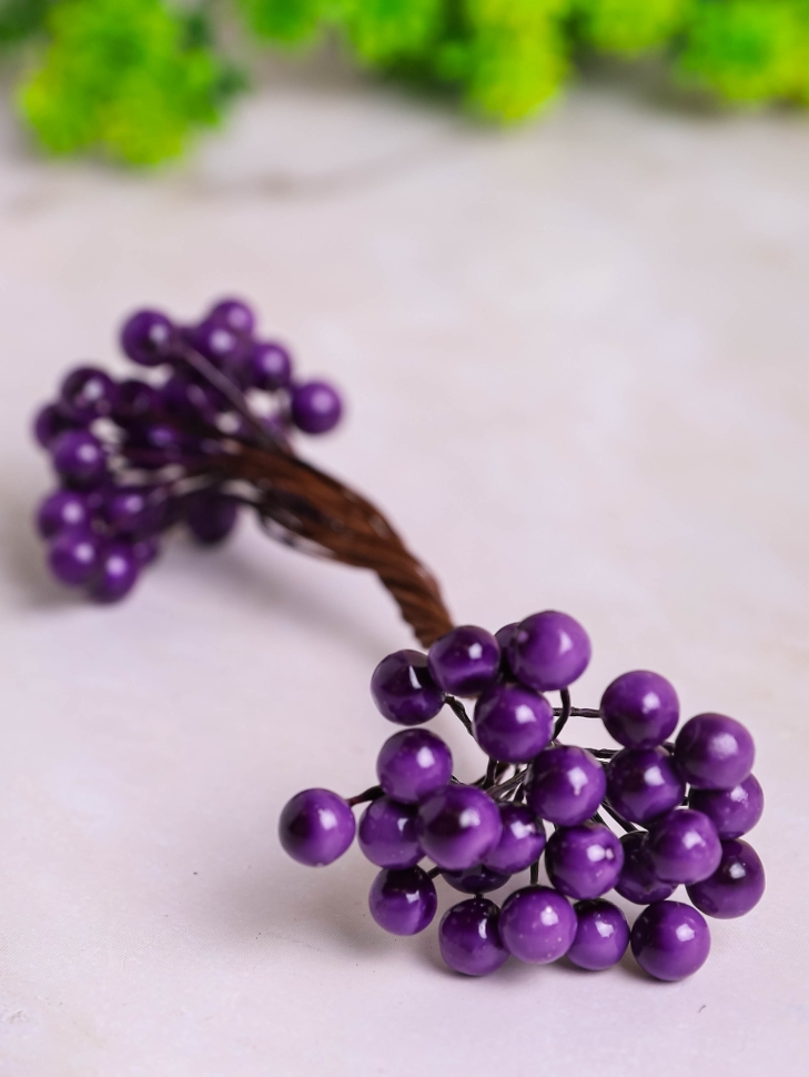 Ягоды на проволоке d1,5х7см 50шт фиолетовый