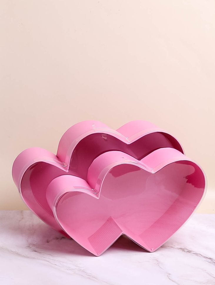 Коробка двойные сердца набор из 2 шт 37,2x23,5x12,5см с прозрачной крышкой розовый