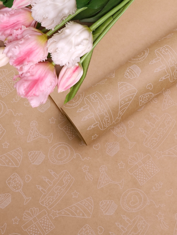 Бумага крафт 70г/м2, 70см x 10м, Праздник, белый