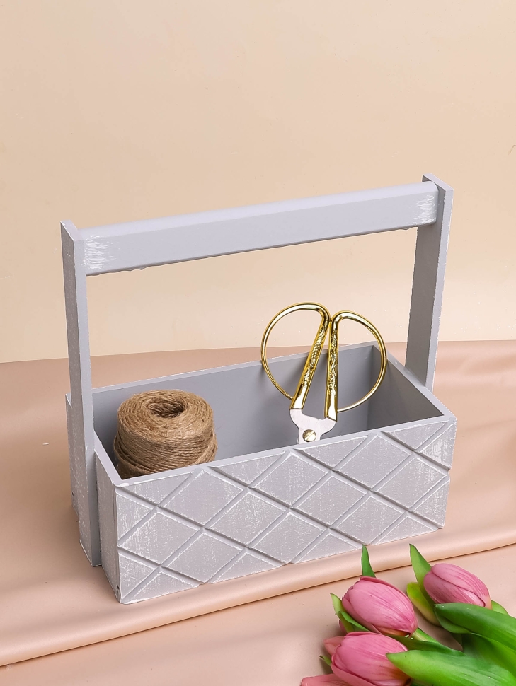 Ящик деревянный с ручкой №13  25х12,5х10 h25см Ромбы винтаж