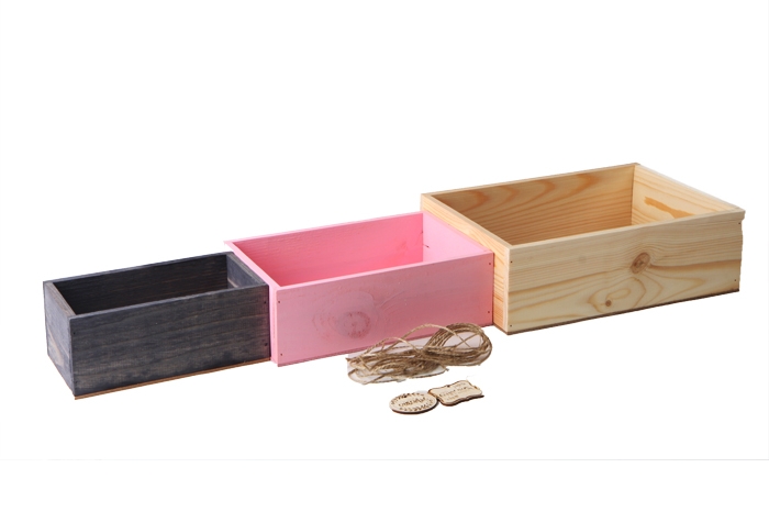 Ящик деревянный набор из 3шт с шильдиком №3 (средний розовый)