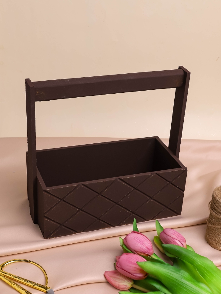 Ящик деревянный с ручкой №13  25х12,5х10 h25см Ромбы золотой винтаж