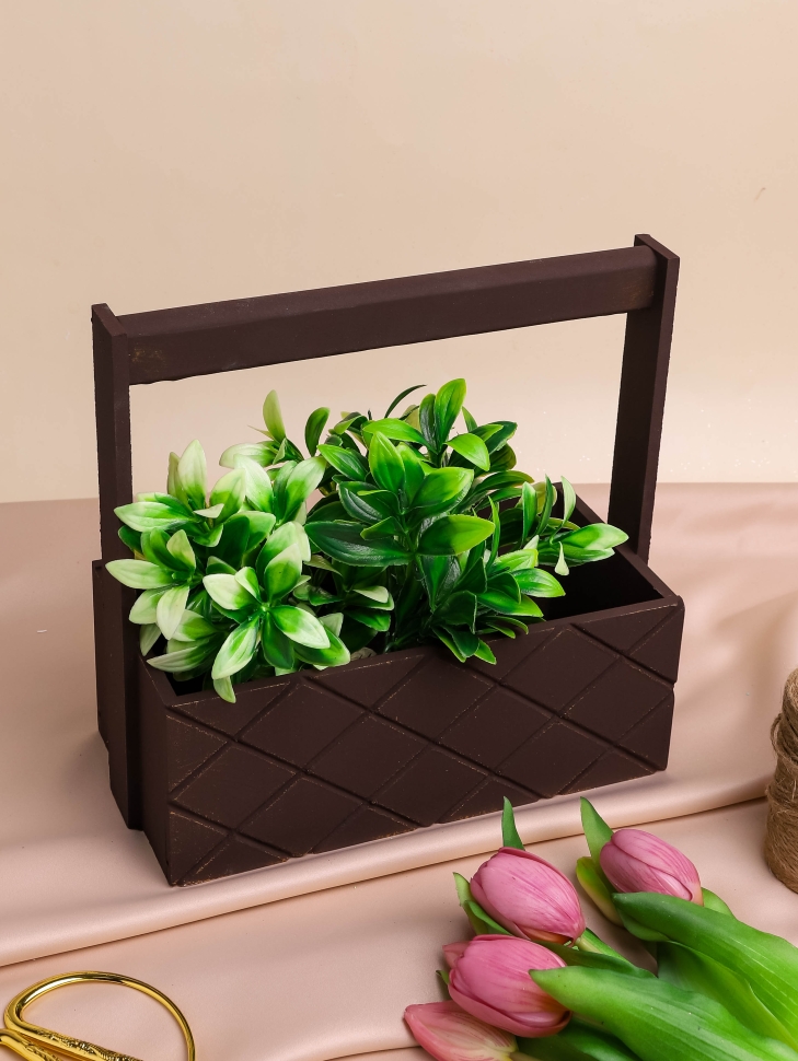 Ящик деревянный с ручкой №13  25х12,5х10 h25см Ромбы золотой винтаж