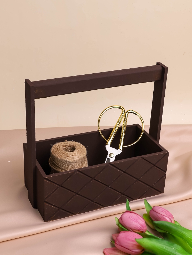 Ящик деревянный с ручкой №13  25х12,5х10 h25см Ромбы золотой винтаж