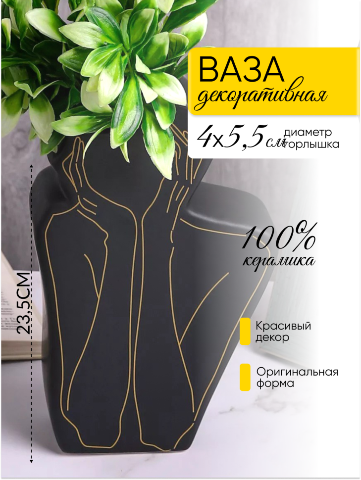 Ваза керамика 23,5х14,8х5,7см SL701-1L черный