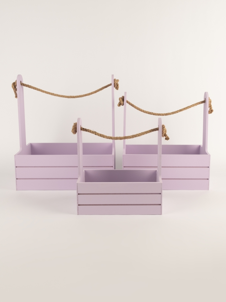 Ящик реечный с веревочной ручкой набор из 3шт h29х18х33см сирень пастель