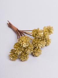 Шишки на проволоке с глиттером 12шт 2х2х10см К золотой