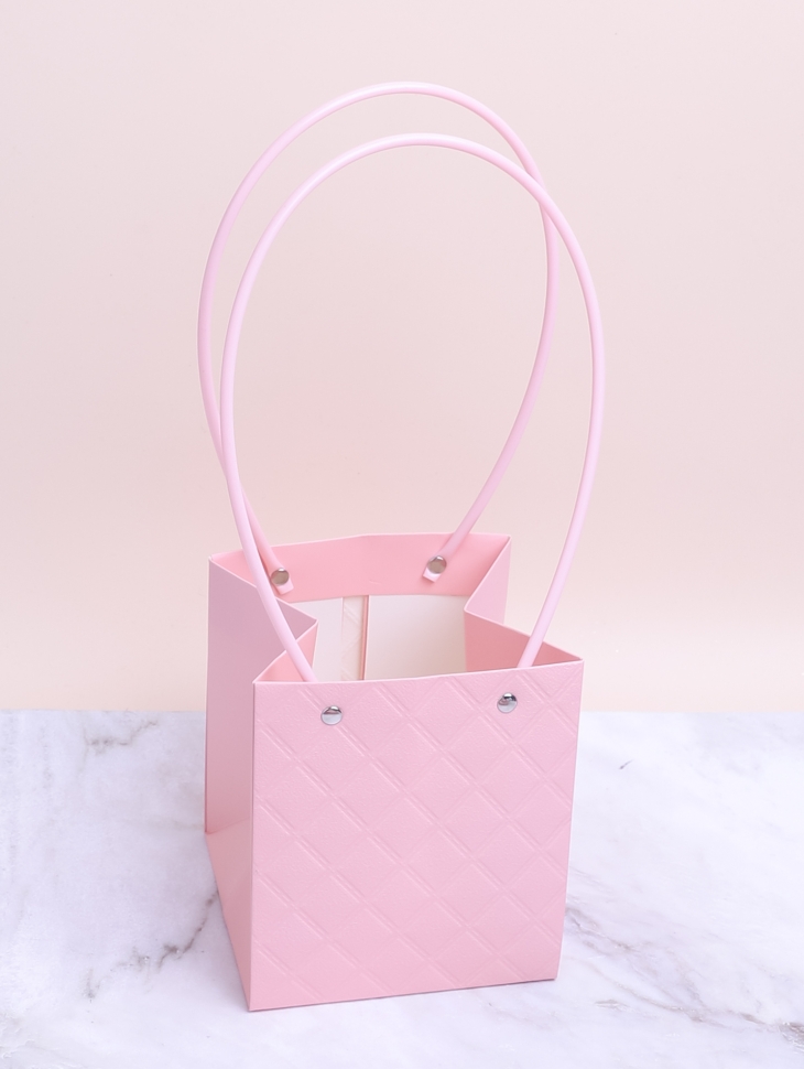 Сумочка для цветов 13х15х12,5см 3D М12 розовый светлый